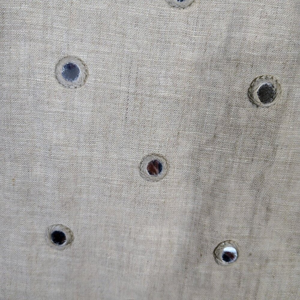 Michael Kors Top Women's Large Tan 100% Linen Sequence Mirror Work Tunic Coastal - Picture 12 of 12